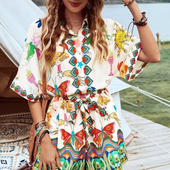 Pants - Multicolor Boho Women's Music Festival Jumpsuit